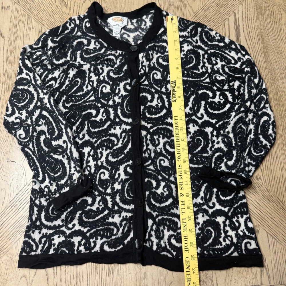 Talbots XL Black White Paisley Print Merino Wool Button FrontCardigan Sweater - Picture 4 of 9
